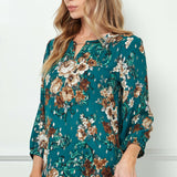 3/4 Button Cuff Sleeve Cutout Removable Trim Front Neck Dash Foil Overlay Blouse