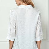 3/4 Notch Sleeve Button Front Spread Collar Blouse in White