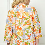 3/4 Notch Cuff Sleeve Johnny Collar Shirt in Orange - Plus
