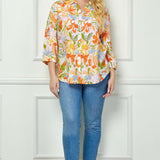 3/4 Notch Cuff Sleeve Johnny Collar Shirt in Orange - Plus
