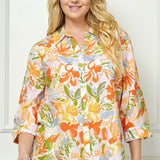 3/4 Notch Cuff Sleeve Johnny Collar Shirt in Orange - Plus