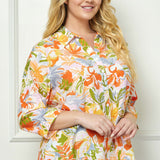 3/4 Notch Cuff Sleeve Johnny Collar Shirt in Orange - Plus