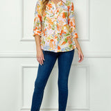 3/4 Notch Cuff Sleeve Johnny Collar Shirt in Orange