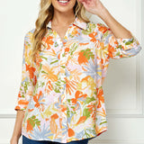 3/4 Notch Cuff Sleeve Johnny Collar Shirt in Orange