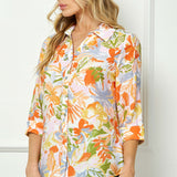 3/4 Notch Cuff Sleeve Johnny Collar Shirt in Orange
