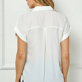 Cuff Sleeve Button-Front Print Blouse in Ivory/Brown/Green