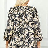 3/4 Elastic Cuff Sleeve Mandarin Collar Popover Blouse in Tan - Plus