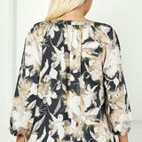 3/4 Sleeve Mandarin Collar Popover Blouse - Plus