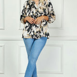 3/4 Sleeve Mandarin Collar Popover Blouse - Plus