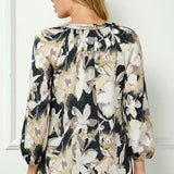 3/4 Sleeve Mandarin Collar Popover Blouse