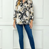 3/4 Sleeve Mandarin Collar Popover Blouse