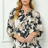 3/4 Sleeve Mandarin Collar Popover Blouse