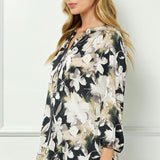 3/4 Sleeve Mandarin Collar Popover Blouse