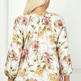 3/4 Elastic Cuff Sleeve Mandarin Collar Popover Blouse in Cream - Plus