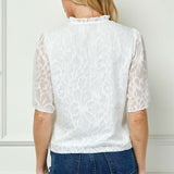 Short Sleeve Ruffle V-Neck Tie Front Blouse in Ivory