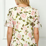 Ruffle Tie Sleeve V-Neck Bubble Blouse in Yellow