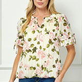 Ruffle Tie Sleeve V-Neck Bubble Blouse in Yellow