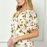 Ruffle Tie Sleeve V-Neck Bubble Blouse in Yellow