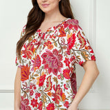 Short Sleeve Beaded Tie Neck Mandarin Collar Blouse in Ivory - Plus