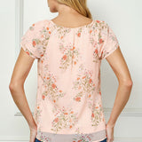 Double Flutter Sleeve Beaded Tie Neck Blouse in Peach