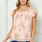 Double Flutter Sleeve Beaded Tie Neck Blouse in Peach