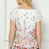 Flutter Sleeve Beaded Tie Pleated Blouse in Ivory