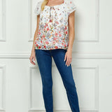 Flutter Sleeve Beaded Tie Pleated Blouse in Ivory