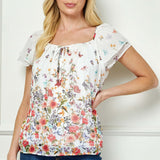 Flutter Sleeve Beaded Tie Pleated Blouse in Ivory