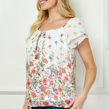 Flutter Sleeve Beaded Tie Pleated Blouse in Ivory