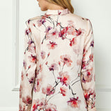 Long Cuff Sleeve Tie Neck Button Blouse in Pink