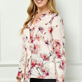 Long Cuff Sleeve Tie Neck Button Blouse in Pink