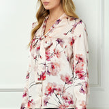 Long Cuff Sleeve Tie Neck Button Blouse in Pink