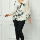 Long Sleeve Placement Print Bubble Blouse - Plus