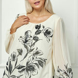 Long Sleeve Placement Print Bubble Blouse - Plus