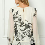 Long Sleeve Placement Print Bubble Blouse