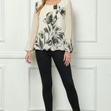 Long Sleeve Placement Print Bubble Blouse
