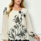 Long Sleeve Placement Print Bubble Blouse