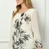 Long Sleeve Placement Print Bubble Blouse