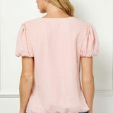 Short Puff Sleeve Cutout Neck Bubble Blouse in Peach