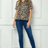 Collar Button Front Bubble Blouse in Khaki/Black/Chocolate
