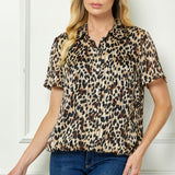 Collar Button Front Bubble Blouse in Khaki/Black/Chocolate