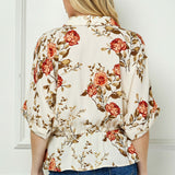 Dolman Sleeve Elastic Waist Popover Blouse in Cream/Rust/Olive