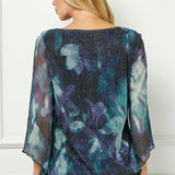 3/4 Flare Sleeve Cutout Neck Bubble Blouse in Blue