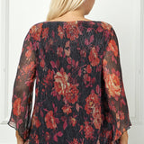 3/4 Flare Sleeve Cutout Neck Bubble Blouse in Red -Plus