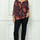 3/4 Flare Sleeve Cutout Neck Bubble Blouse in Red -Plus