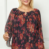 3/4 Flare Sleeve Cutout Neck Bubble Blouse in Red -Plus