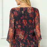 3/4 Flare Sleeve Cutout Neck Bubble Blouse in Red