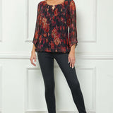 3/4 Flare Sleeve Cutout Neck Bubble Blouse in Red