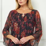 3/4 Flare Sleeve Cutout Neck Bubble Blouse in Red