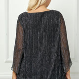 3/4 Flare Sleeve Cutout Neck Bubble Blouse in Black - Plus